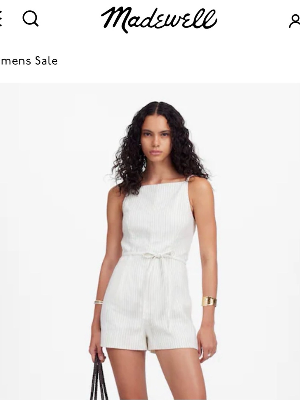 Sleeveless Square Neck Pleated Romper Ivory Black Pinstripe